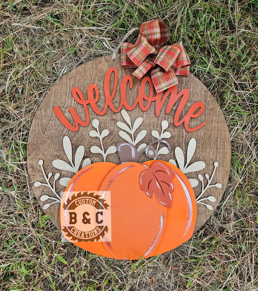 Welcome Floral Pumpkin