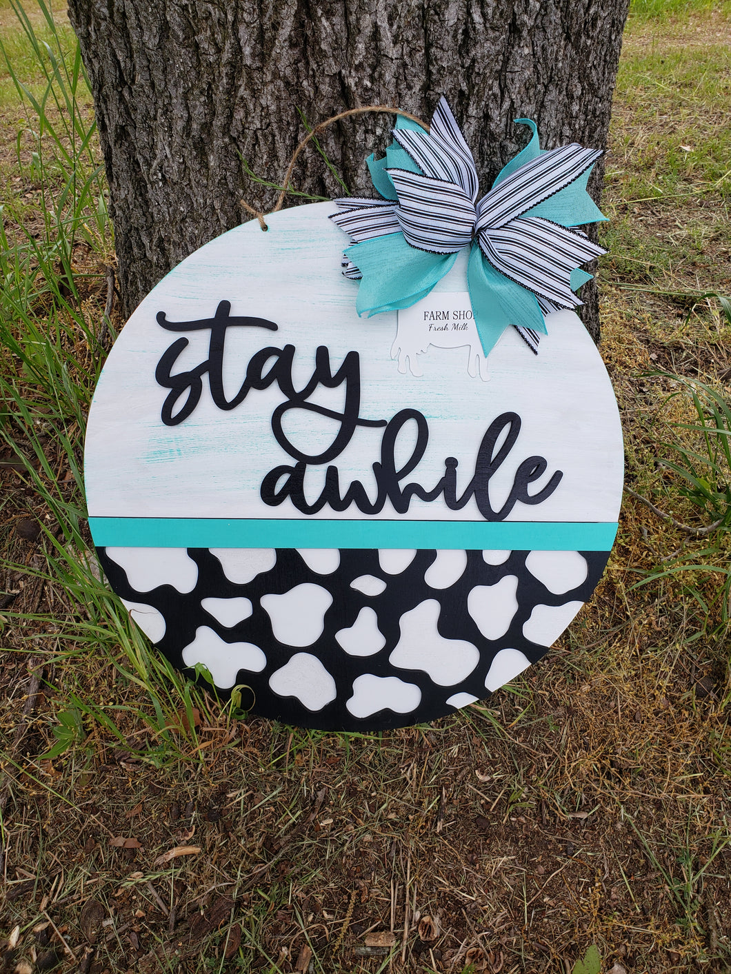 Stay Awhile Cow Print Round